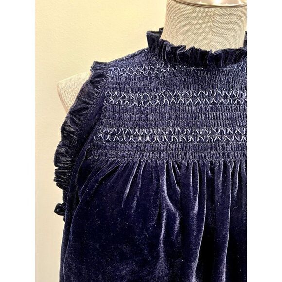 Joie Aneisha Velvet Cold-Shoulder Smocked Top in Midnight Sky Size XS - Picture 6 of 9